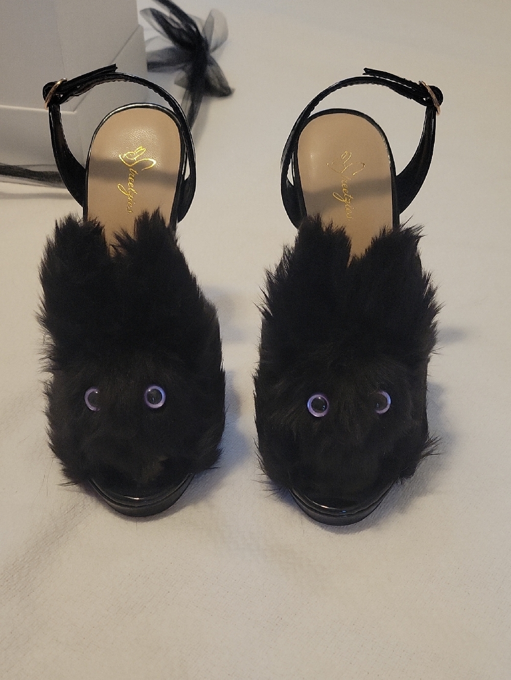 Black Bunny Fur Slingback Heels - Women - Picture 6 of 8